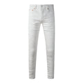 Mens trendy purple jeans, 100% cotton High Street Distressed