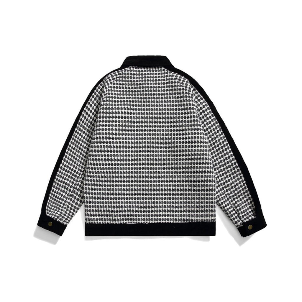 Unisex Jacket Retro Patchwork Polo Collar Jacket Loose Couple Coat