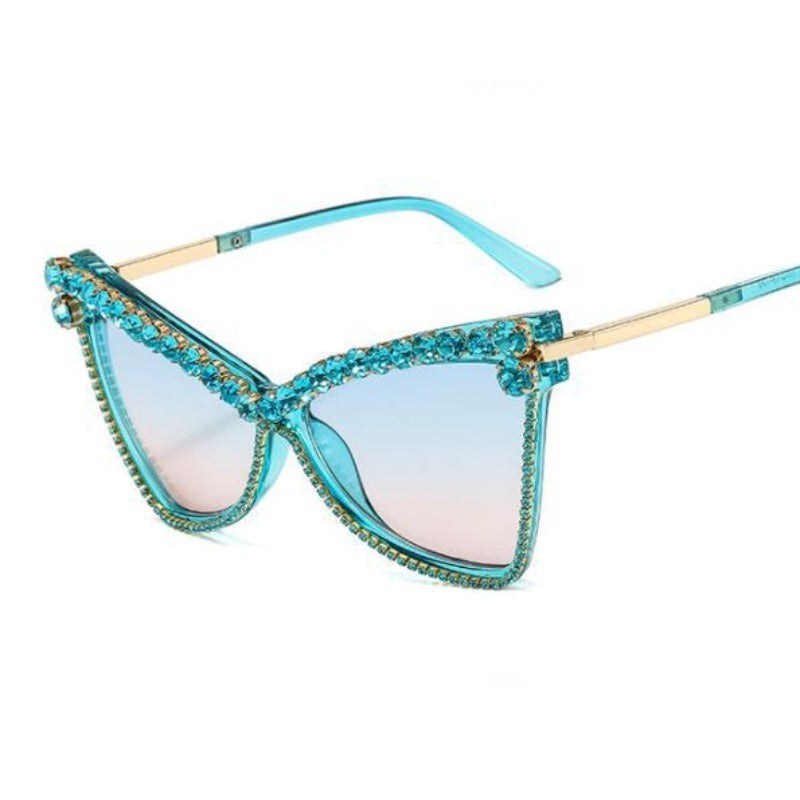 Trendy punk glasses cat eye diamond uv protection