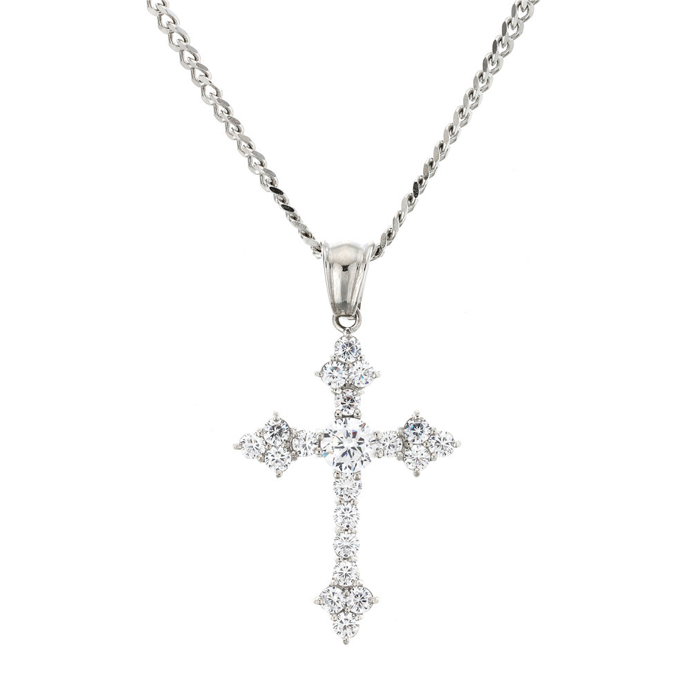Jewelry Stainless Steel Cross Necklace Vintage AAA Zircon Pendant Necklace Crosses Spectrum St. Valentine's