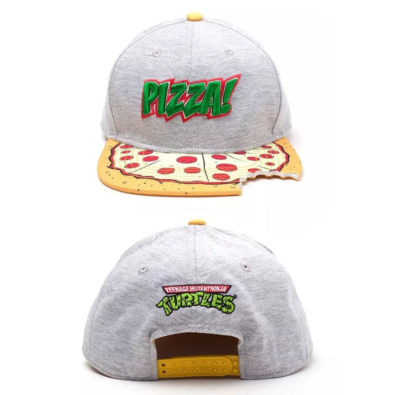 Trendy flat brimmed snapback hats notched gray pizza pizza