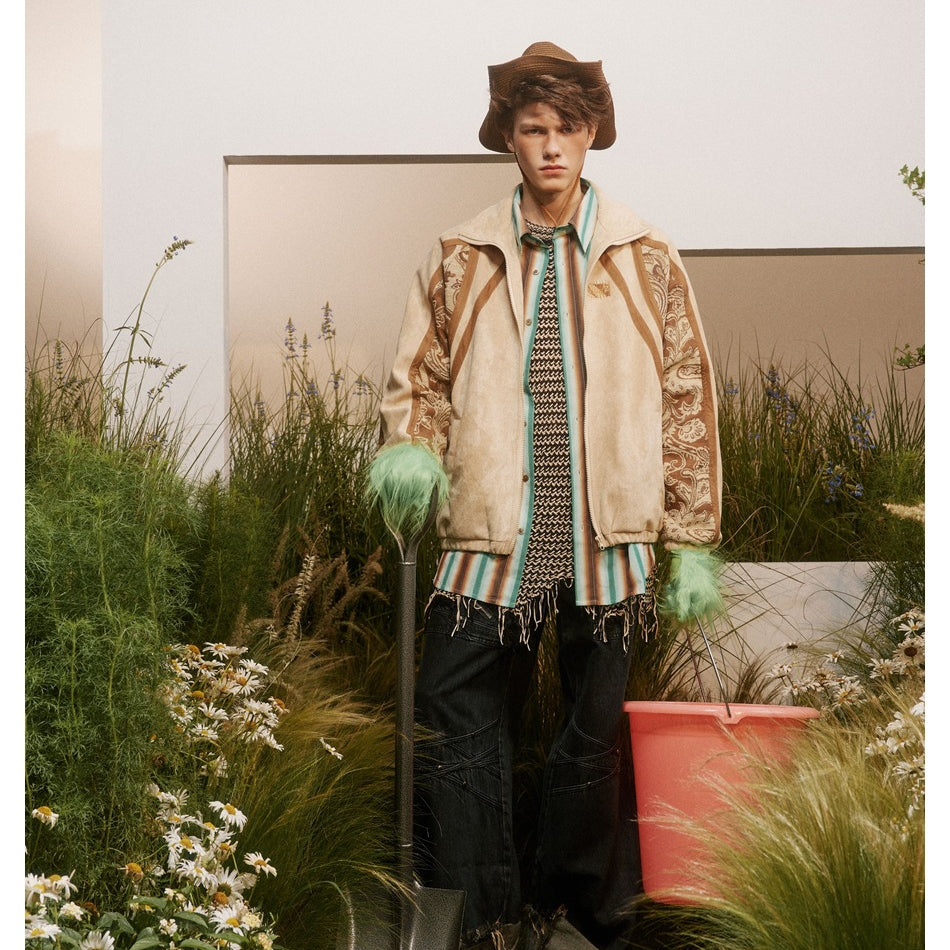 Unisex Jacket Autumn Retro Patchwork Jacket Men's and Women's Stand Collar Coat