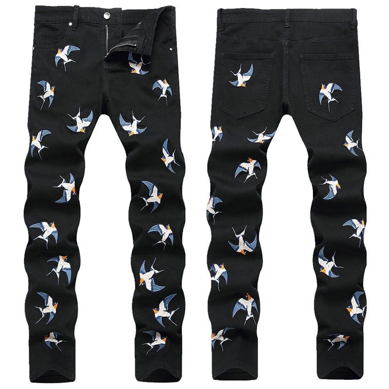 Mens Fashion Jeans Birdprint embroidery 5707#