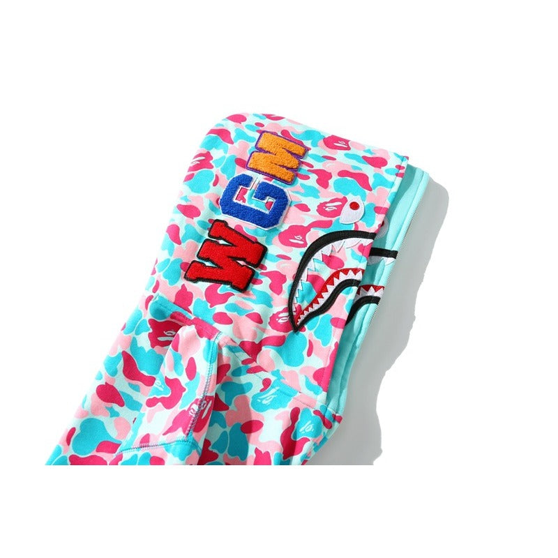 Bathing Ape Hoodie Miami Two-Hat Cardigan Zipper Fall/Winter Velvet Shark