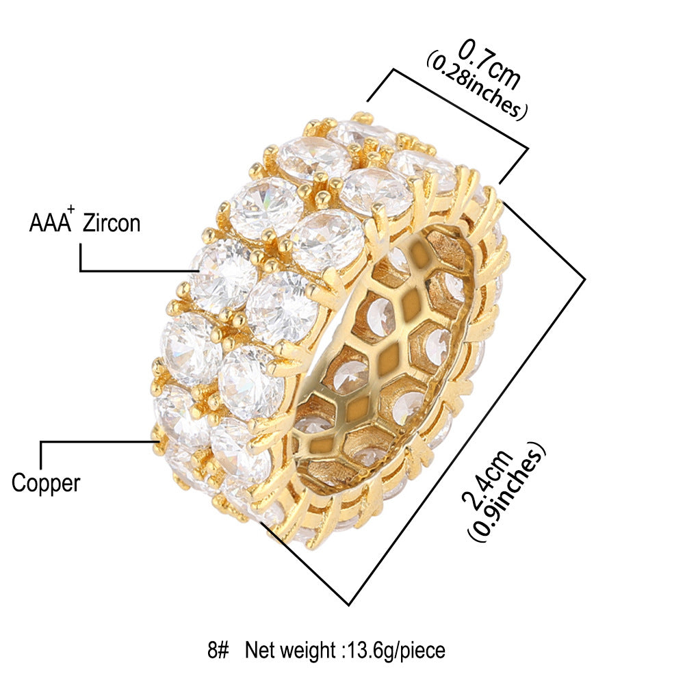 Rings Double Row Diamond Zircon Microset Zircon 2 Row Ring St. Valentine's Spectrum