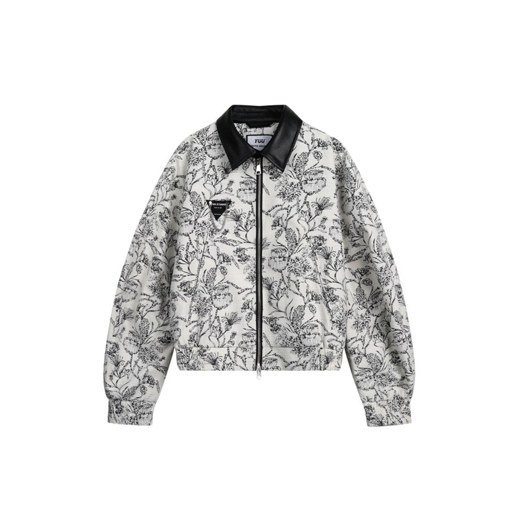 Unisex Jacket Vintage Floral Polo Collar Jacket Baggy Coat