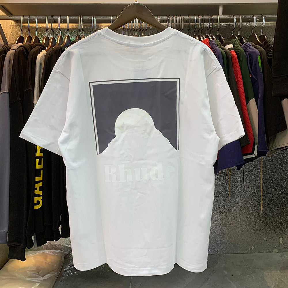 Rhude T Shirts Black Moon Print Loose Casual Short Sleeve Men and Women
