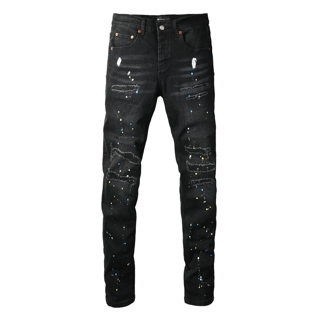 Mens trendy purple jeans, 100% cotton High Street Distressed
