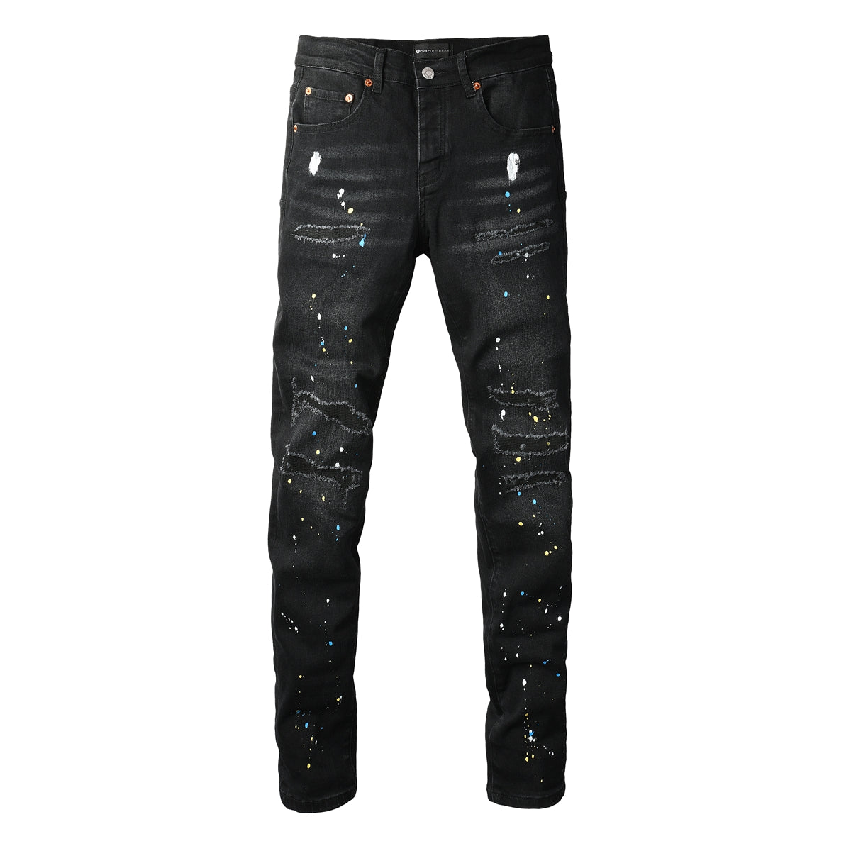 Mens trendy purple jeans, 100% cotton High Street Distressed