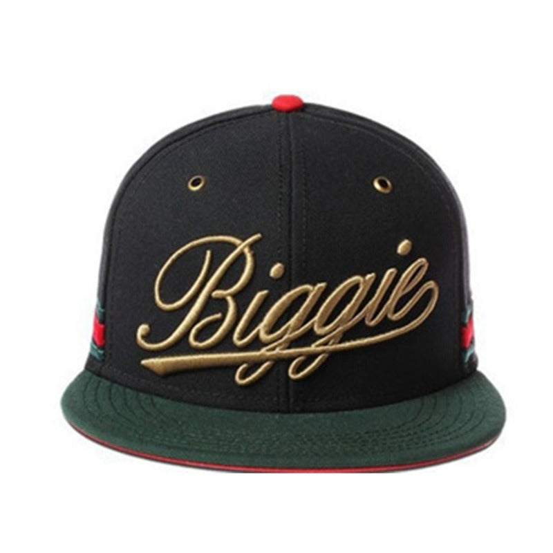 Trendy flat brimmed snapback hats biggie large letter embroider breathable
