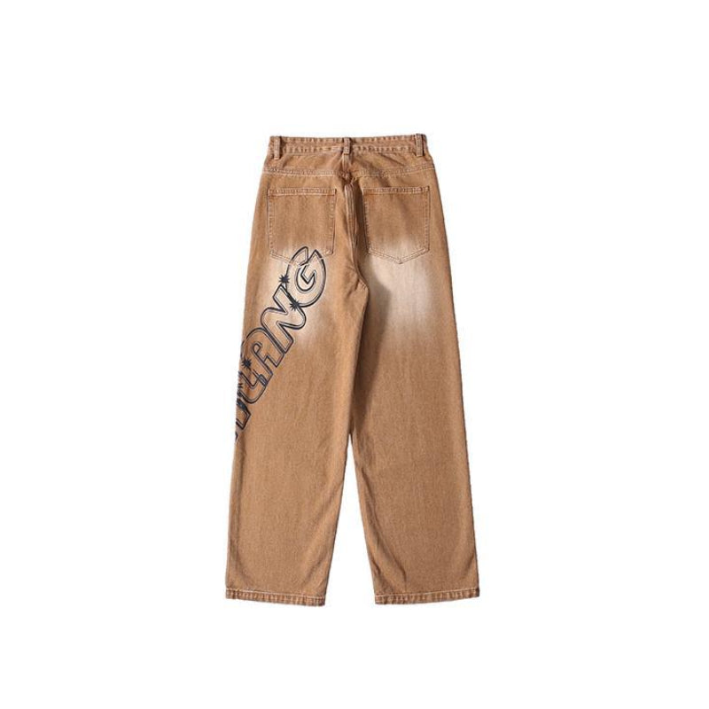 Men Jeans Vintage Brown Jeans Oversize Overalls