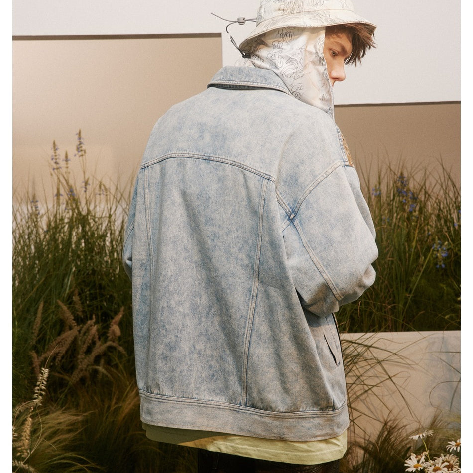 Unisex Jacket Vintage Paisley Stitching Washed Denim Jacket