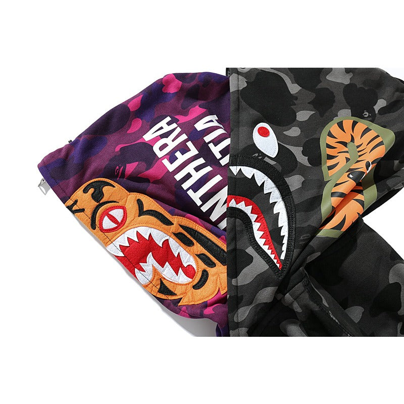 Bathing Ape Hoodie Camouflage Shark Tiger Head Double Hat Sweater