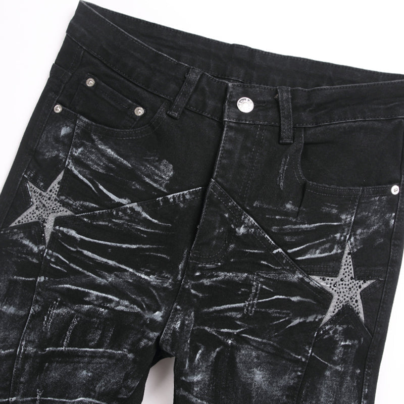 Mens Fashion Jeans Star Rhinestones S3972#