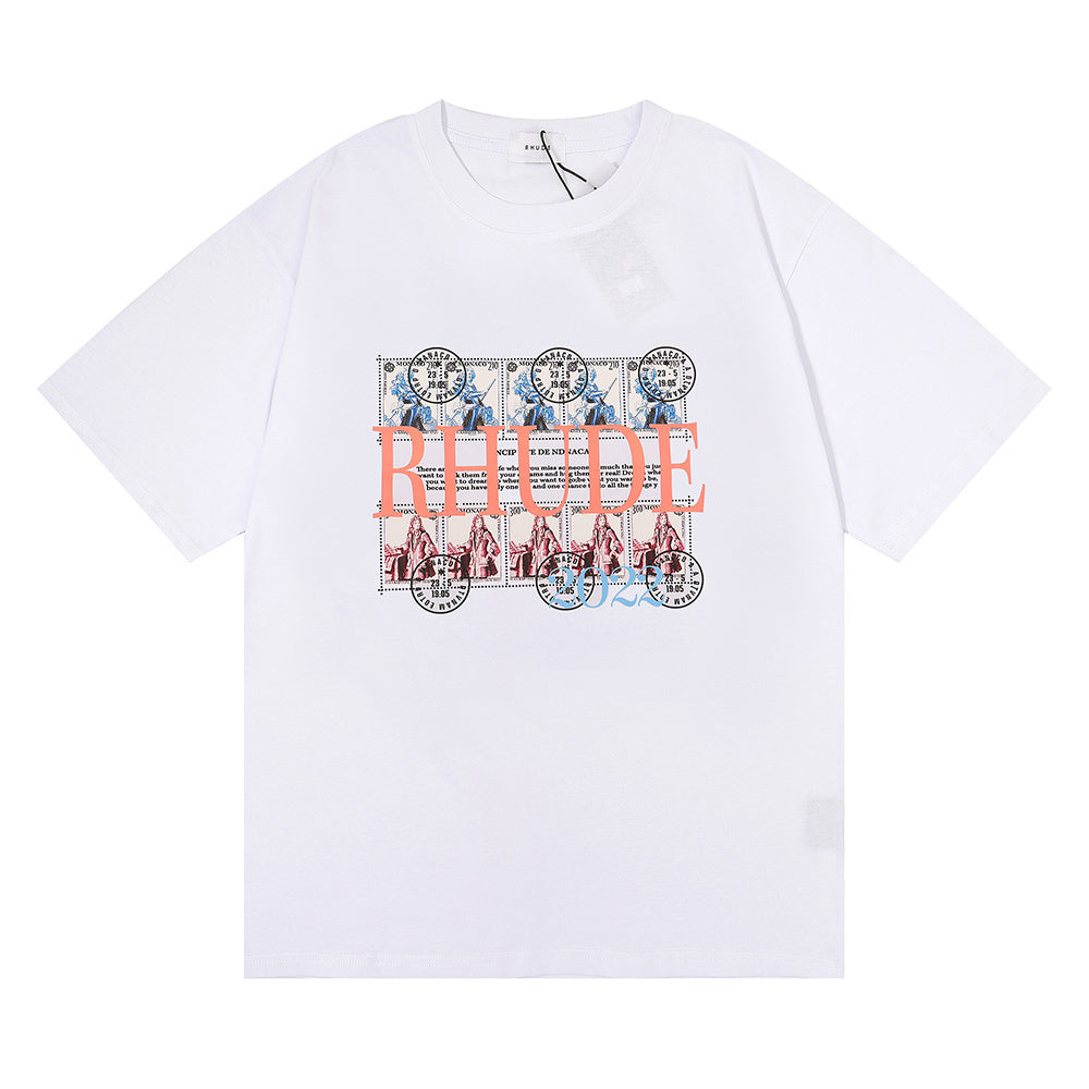 Rhude T Shirts Oil Painting Clock Coconut Tree Print Short Sleeves