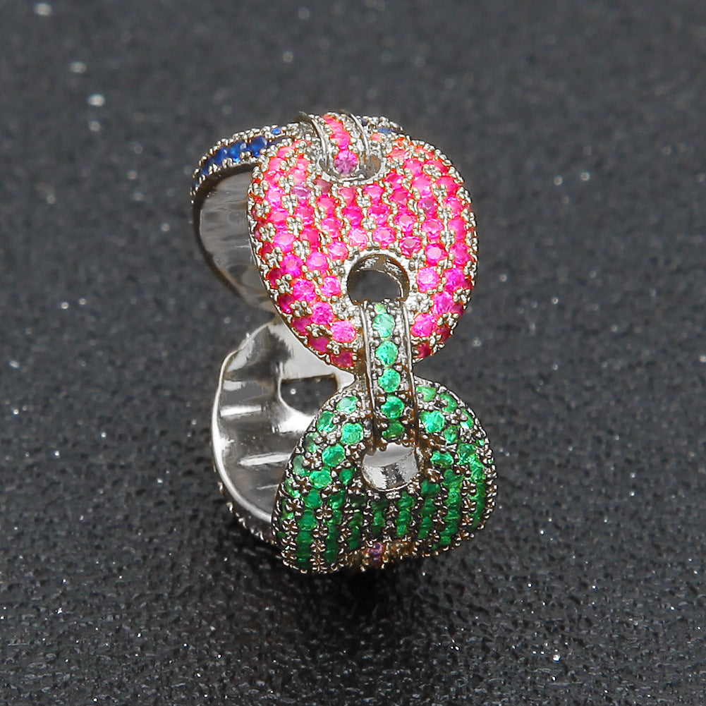Rings Coffee Beans Microencrusted Zircon Ring Zircon Pig Nose HIPHOP St. Valentine's