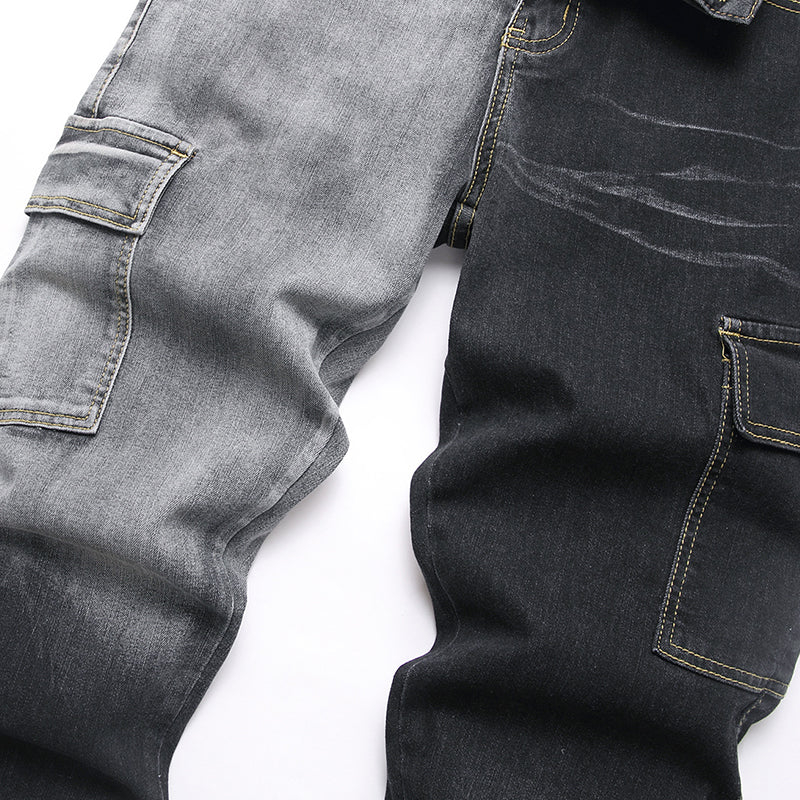 Mens Fashion Jeans Black and gray color blocking 5706#