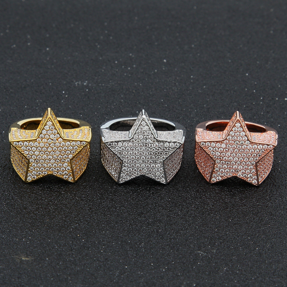 Rings Pentagram Ring Microencrusted Zircon StarRing Spectrum