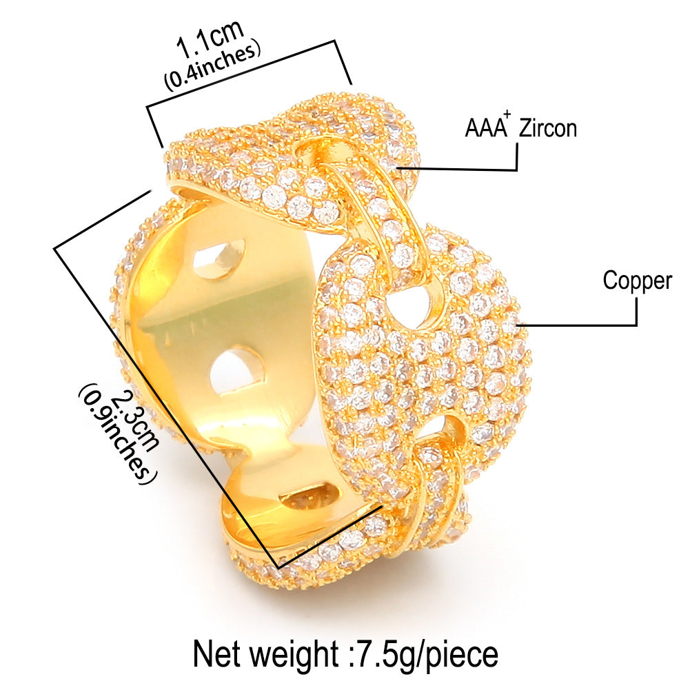Rings Coffee Beans Microencrusted Zircon Ring Zircon Pig Nose HIPHOP St. Valentine's