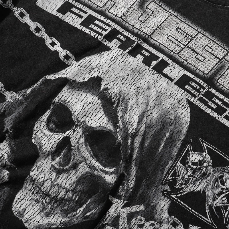 MAJESTIK T Shirts Death Chain Garment Dyed Printing Crop Tee Hot Diamond