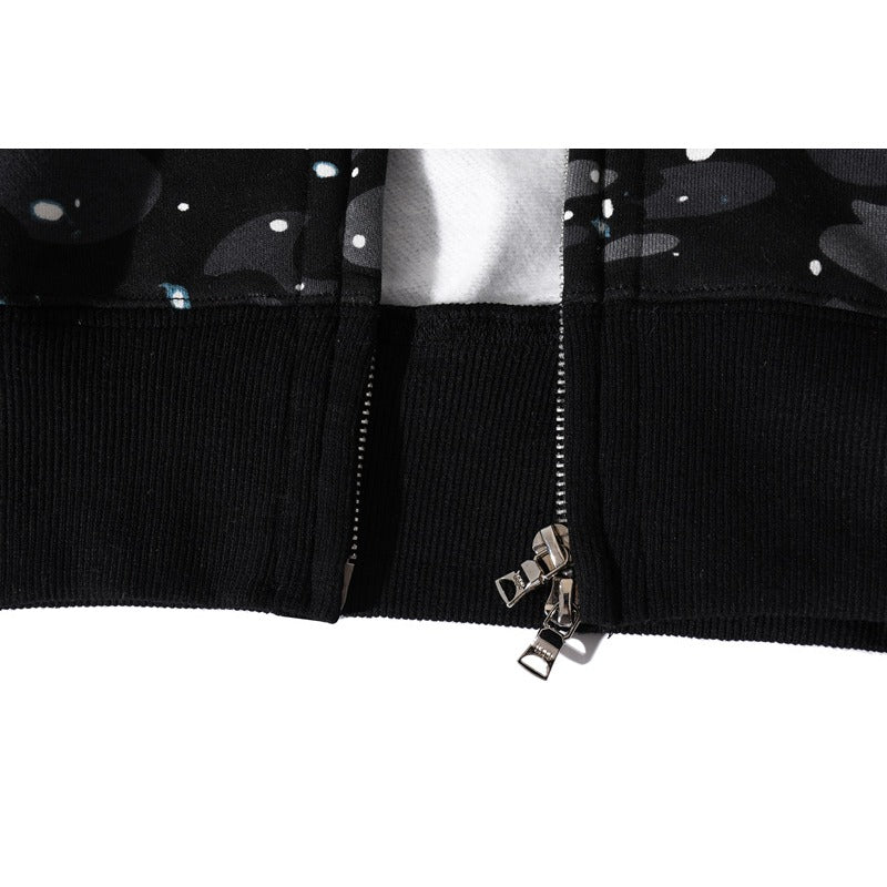 Bathing Ape Hoodie Luminous Starry Sky Two-Hat Cardigan Zipper Velvet Shark