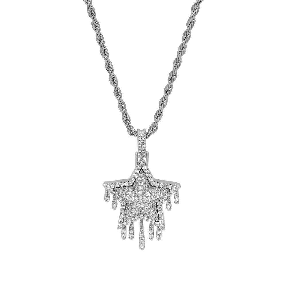 Jewelry Hip Hop Men's Zircon Pentagram Water Drop St. Valentine's Angel Pieces