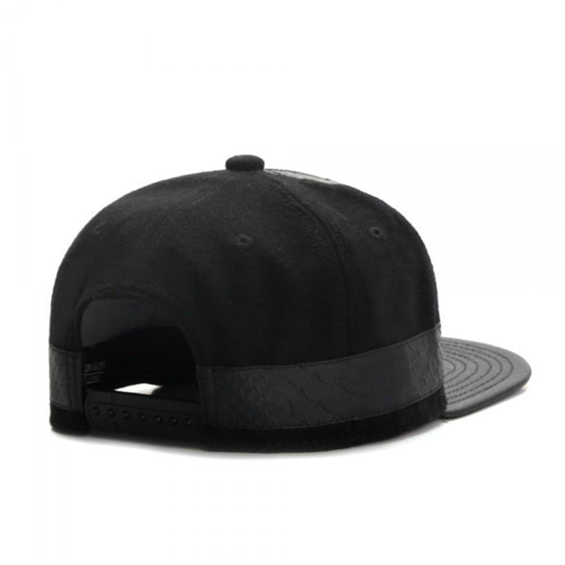 Trendy flat brimmed snapback hats leather iron logo