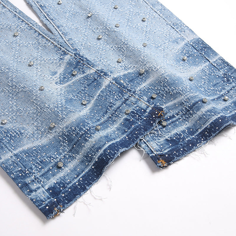 Mens Fashion Jeans rhinestones Wide-leg pants 5722#