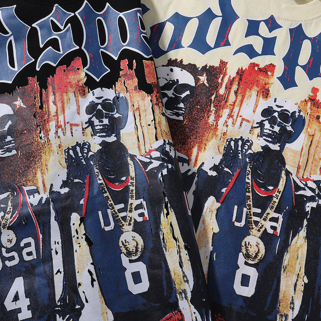 Godspeed t Shirts Basketball Dream Team Trident Print Cotton Casual Short Sleeve Men and Women