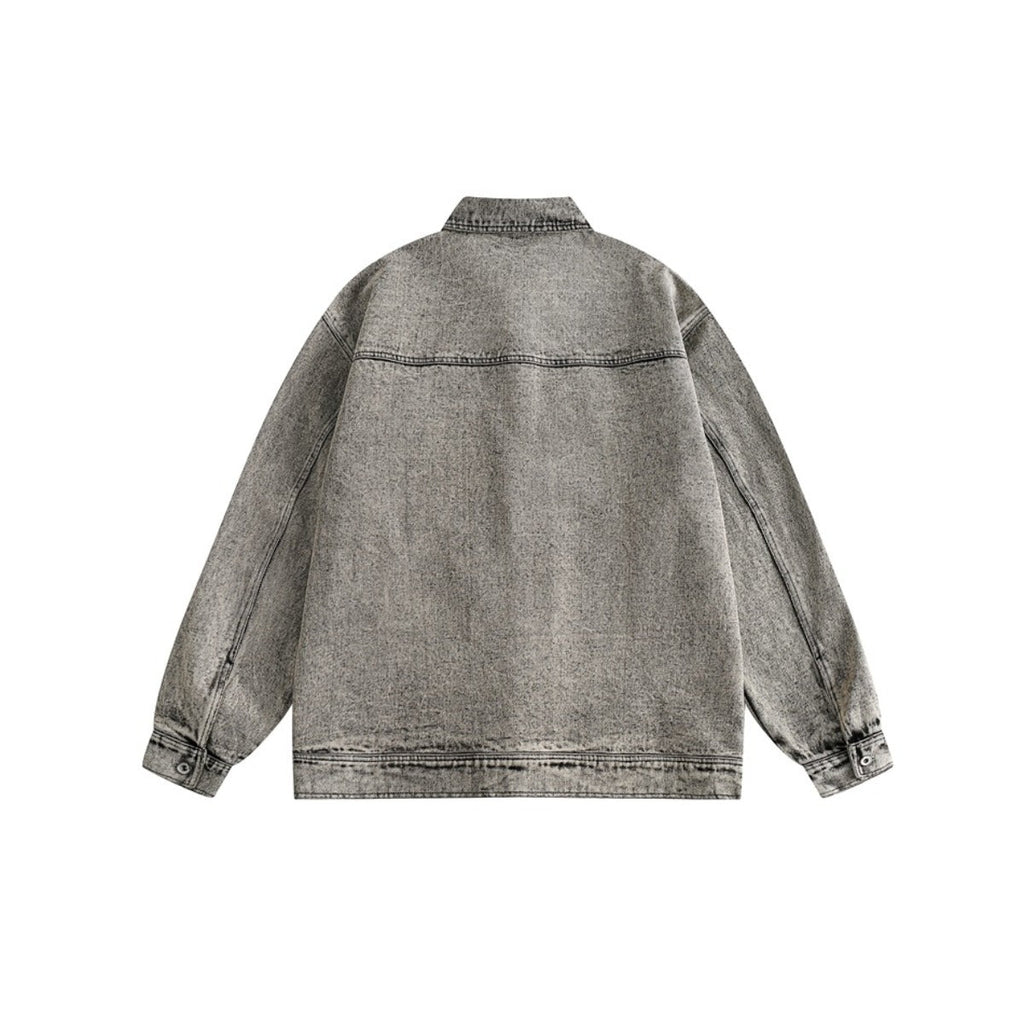 Unisex Jacket Retro Washed Denim Jacket Turn-down Collar Coat