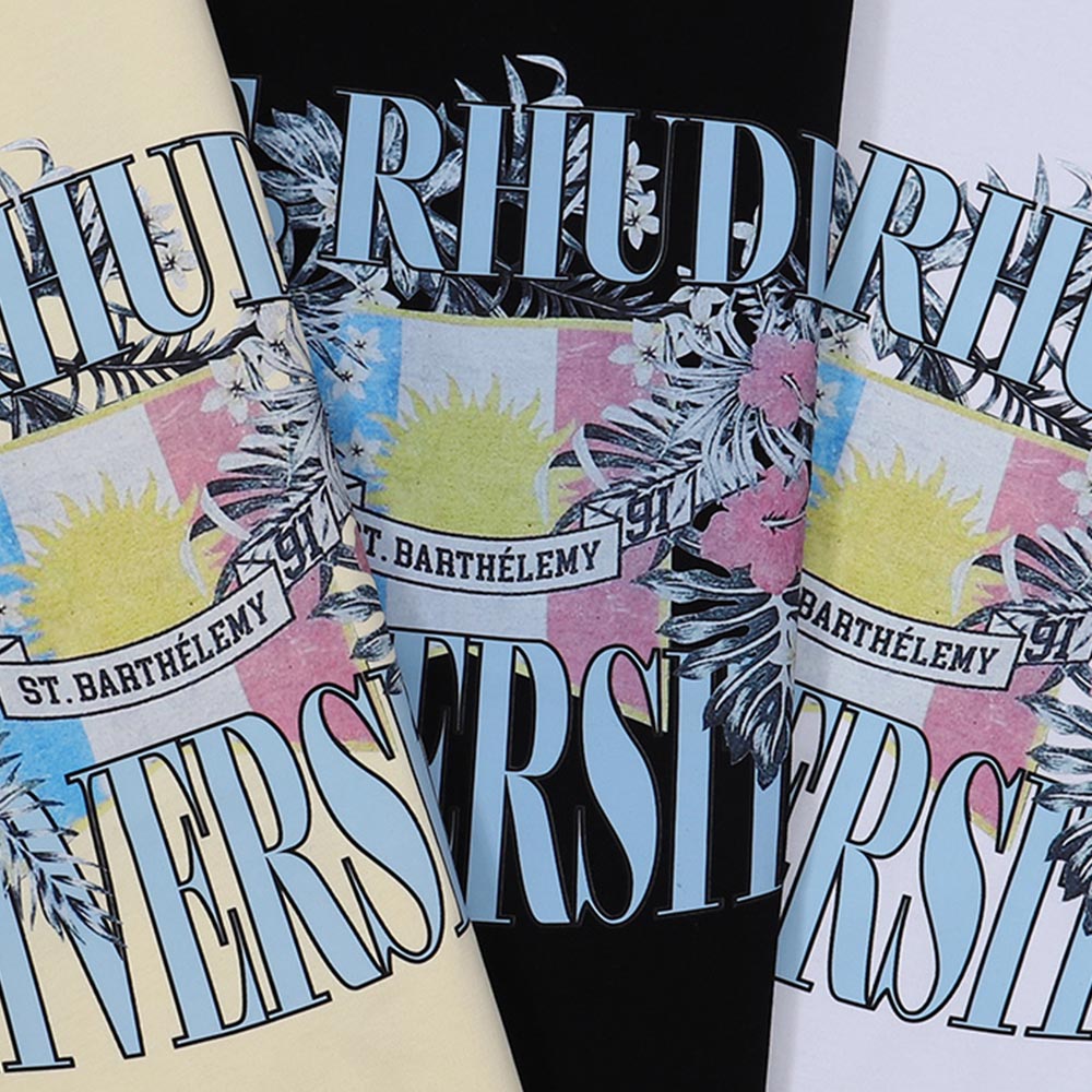 Rhude T Shirts Flag Floral Print Cotton Casual Loose Short Sleeve Men and Women