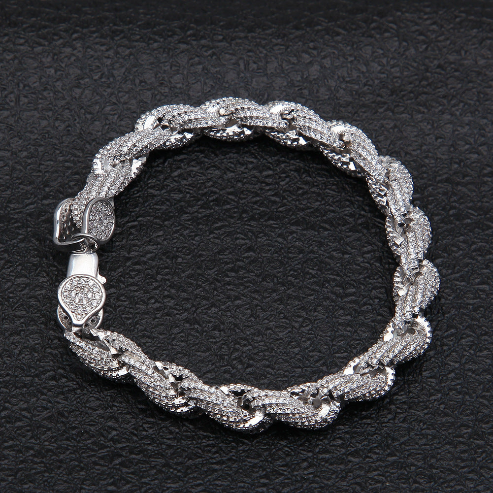 Bracelet Hip Hop Zircon Twist Rope Chain Twist Chain Micro-studded with Zirconium St. Valentine's Spectrum