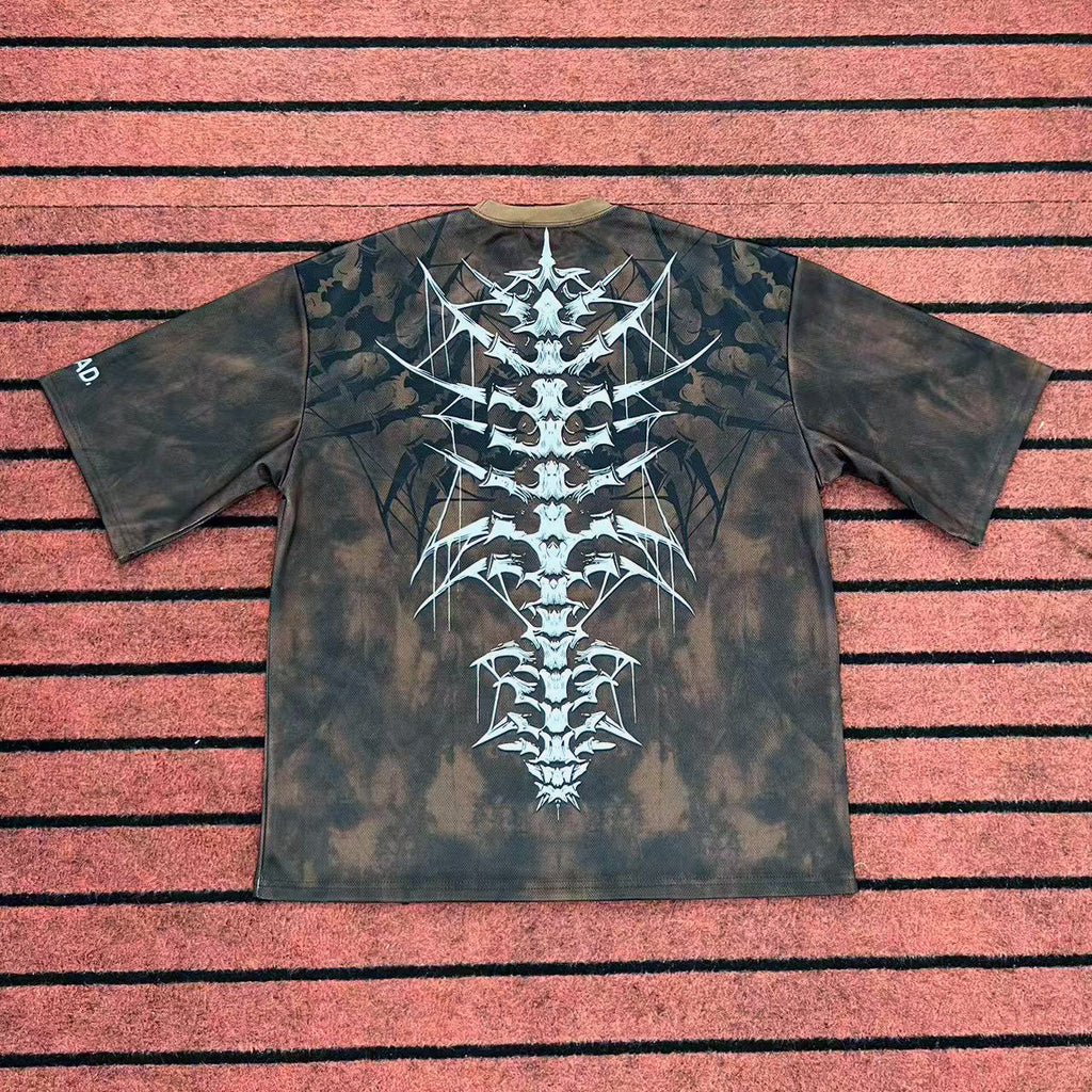 Street T Shirts Washed Old Oversize Hip Hop Skateboard Anime Print Short Sleeve