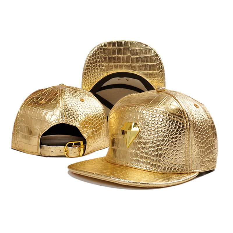 Trendy flat brimmed snapback hats gold adjustable sun shade