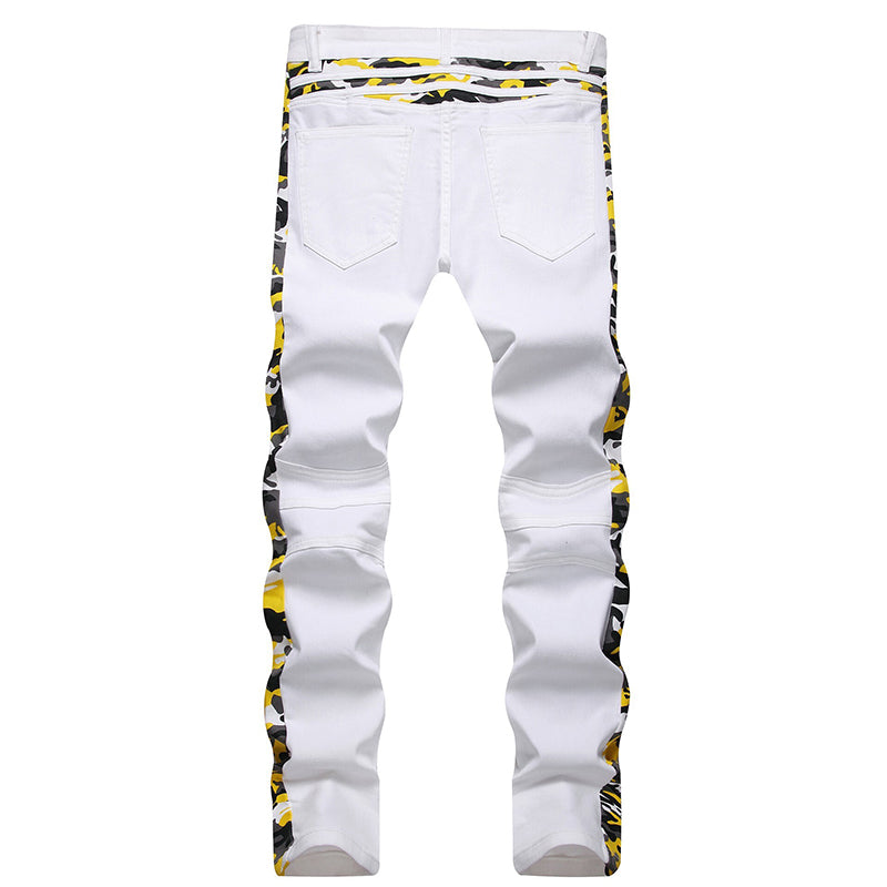 Mens Fashion Jeans Yellow camouflage stripes 8828#