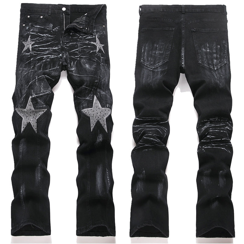 Mens Fashion Jeans Star Rhinestones S3972#