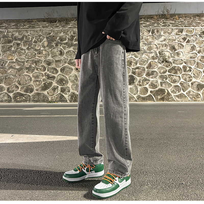 Men Jeans Loose Wide Leg Pants Spring Straight-Leg Trousers Men