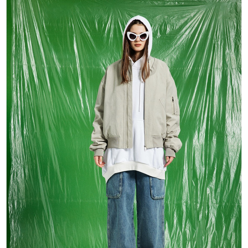Unisex Jacket Vintage Baseball Jacket Loose Flight Jacket