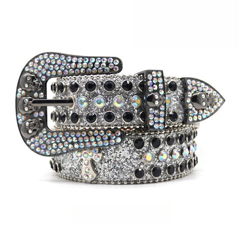 Hip-hop punk rhinestone belt decorative cross