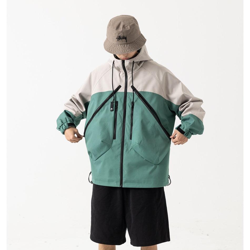 Unisex Jacket Vintage Color Matching Hooded Hooded Jacket Men's Jacket Coat