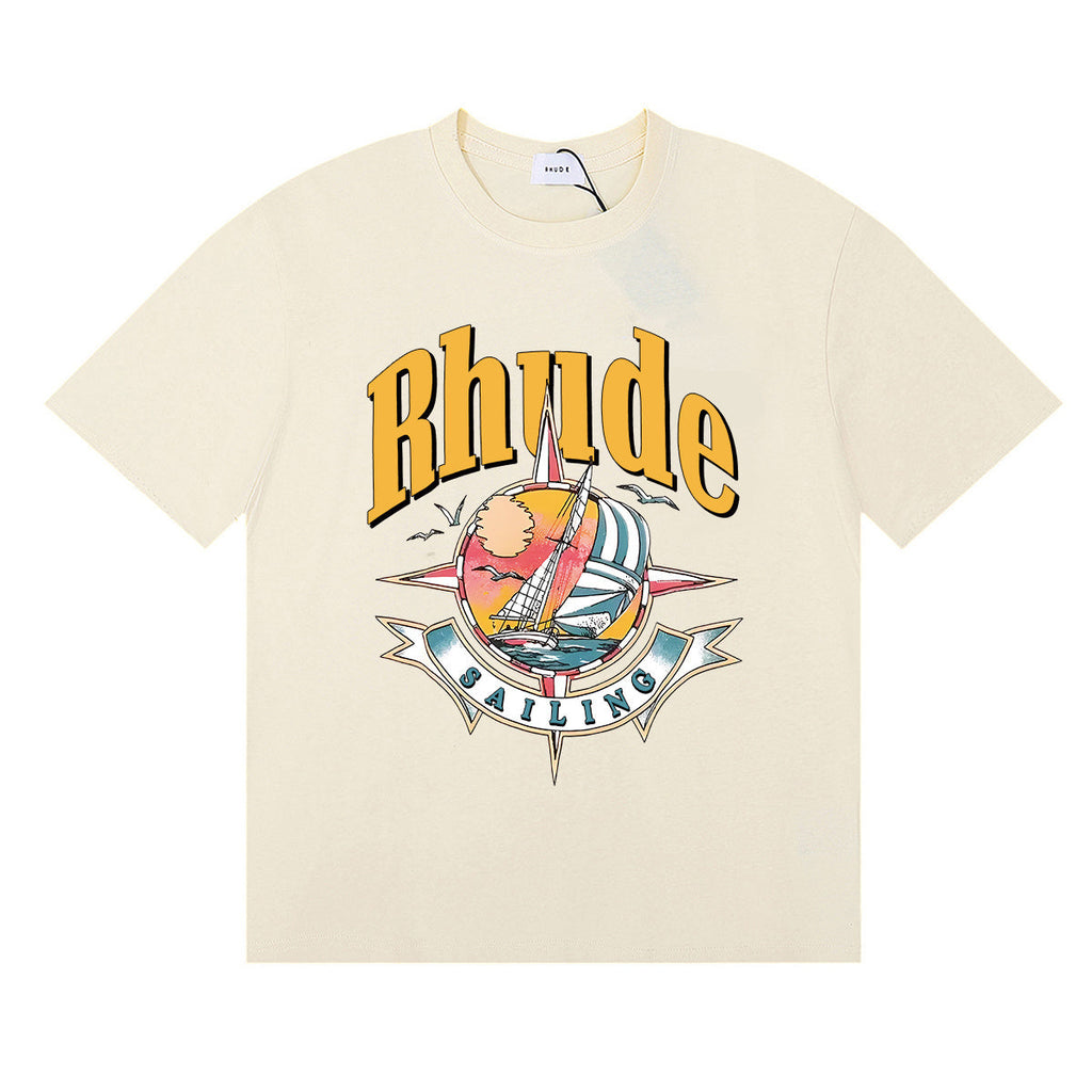 Rhude T Shirts Sailing Nautical Printing Cotton Casual Short Sleeves Men and Women
