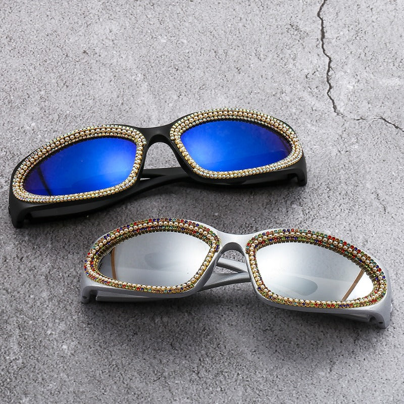 Trendy punk glasses diamond-encrusted uv protection