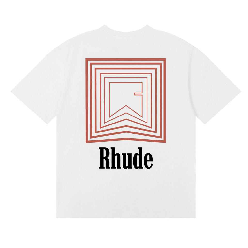Rhude T Shirts Chevron Red Printed Cotton Casual Short Sleeve Men and Women