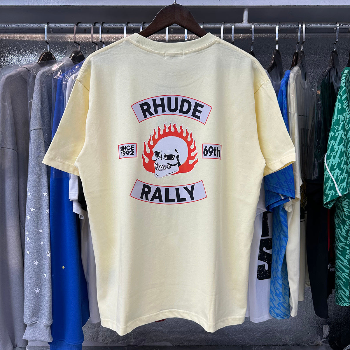 Rhude T Shirts Flame Death Knight Skull Print Cotton Casual Short Sleeve Men and Women