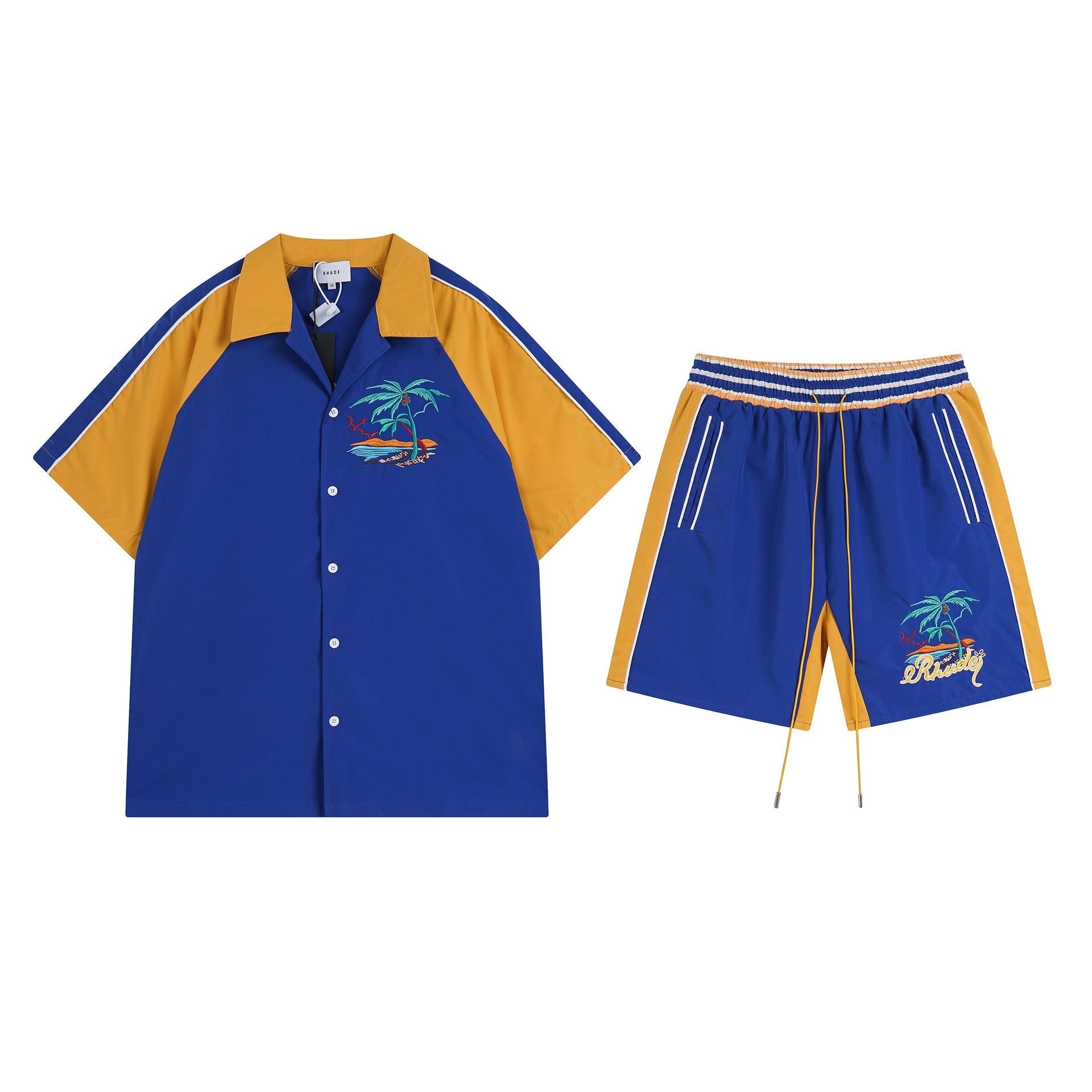 Rhude T Shirt Coconut Alphabet Beach Embroidery Short Sleeve Shirt Shorts