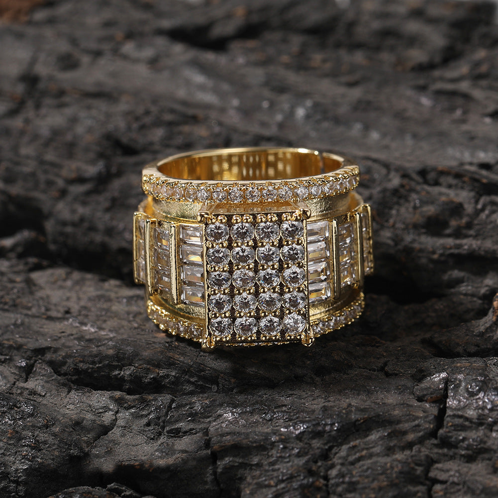 Rings Hip Hop Square Ring Copper Zircon Adjustable St. Valentine's Spectrum