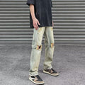 Men Jeans Summer Ripped Slim-Fitting Straight Pants Casual Pants