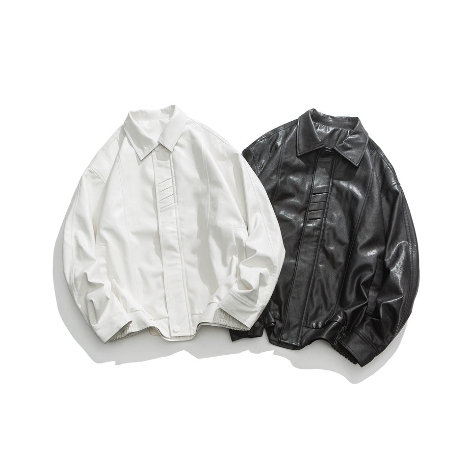 Unisex Jacket Vintage PU Leather Jacket Men's Loose Lapels Faux Leather Jacket