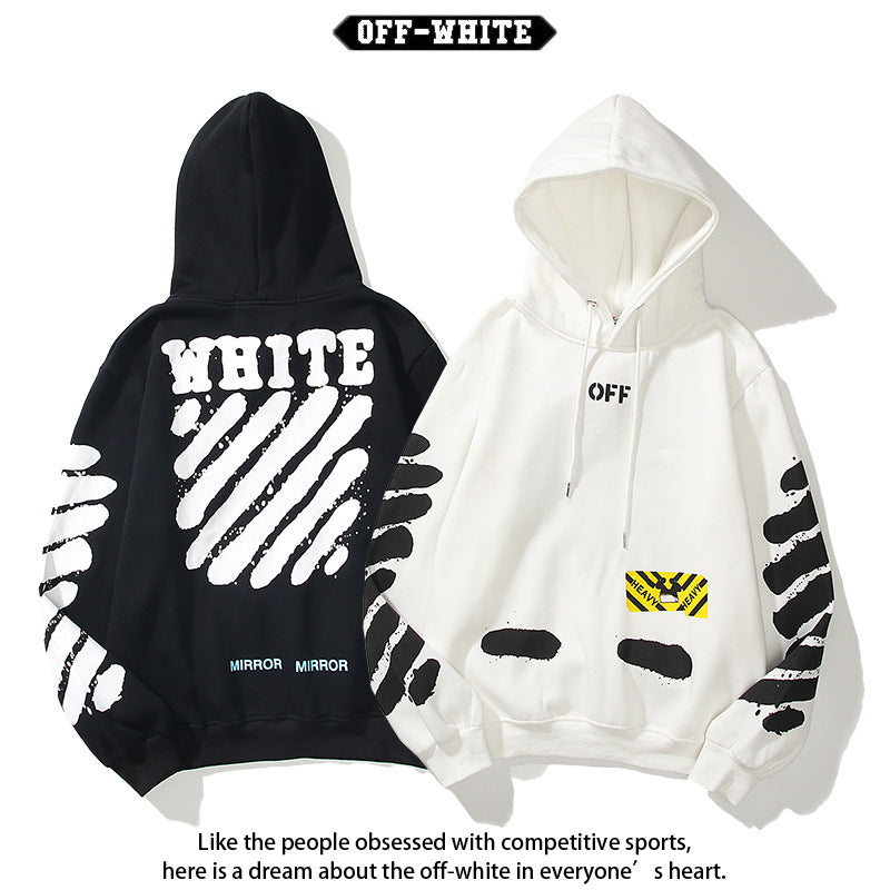 OW  hoodie 喷墨字母箭头图案加绒连帽