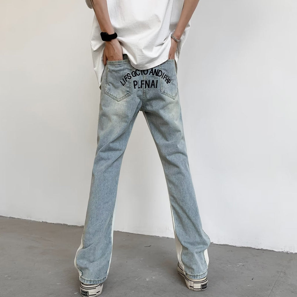 Men Jeans Water-Washing Embroidery Jeans Bootcut Trousers
